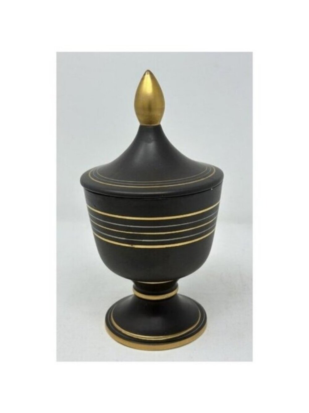 Vtg VEE JACKSON CALIFORNIA 10" URN w/ FINIAL LID Black/Brown Gold Silver Lines - Picture 4 of 13